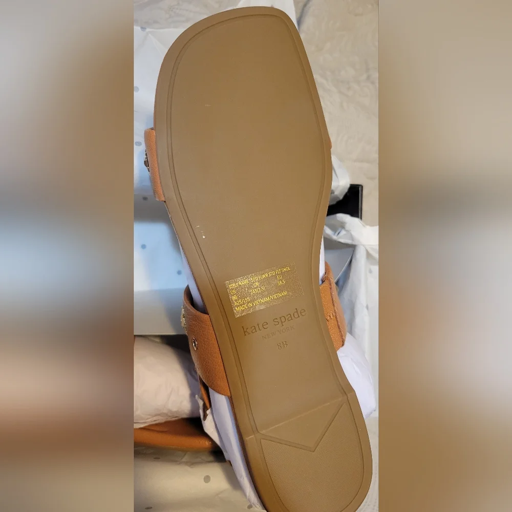 Kate Spade Brown Flower Studded Flat Sandals 8 - Picture 4 of 5